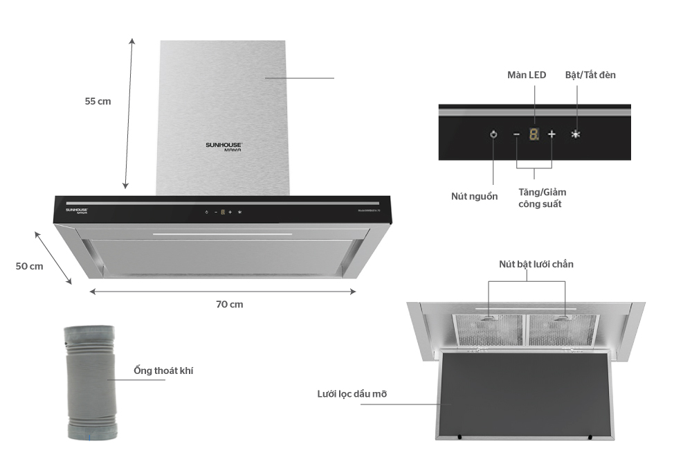MÁY HÚT MÙI CAO CẤP CHỮ “T” CHÍNH HÃNG SUNHOUSE MAMA MMB6816-70 1