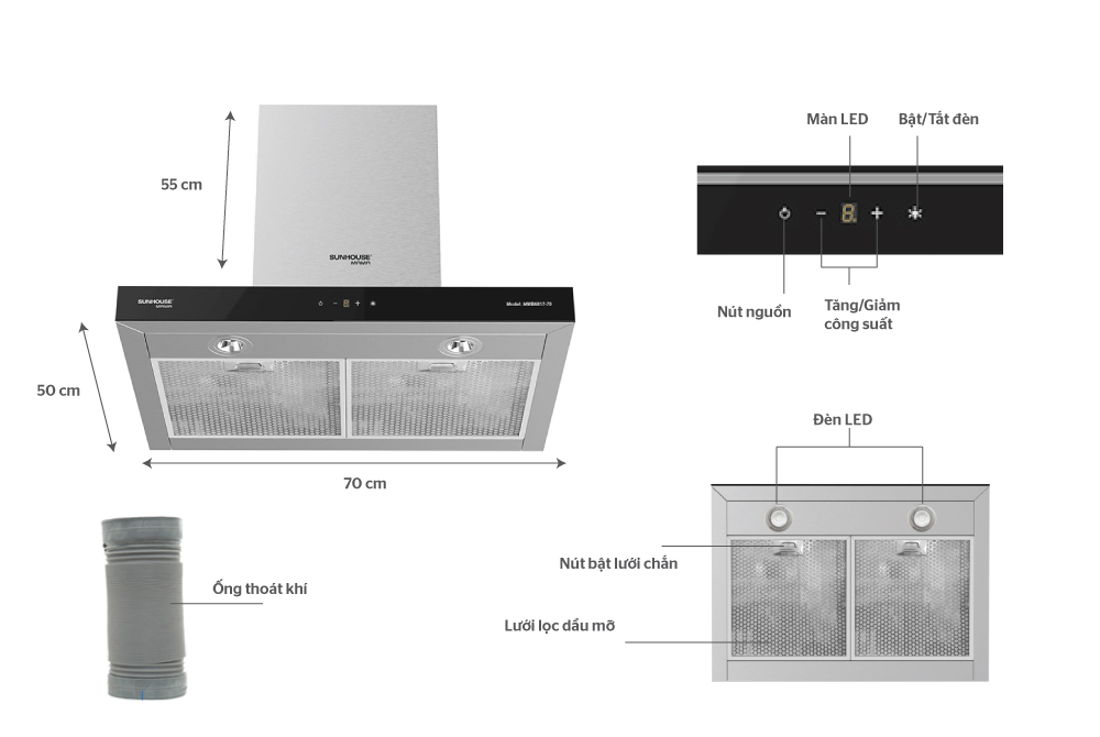 MÁY HÚT MÙI CAO CẤP CHỮ “T” CHÍNH HÃNG SUNHOUSE MAMA MMB6817-70 1