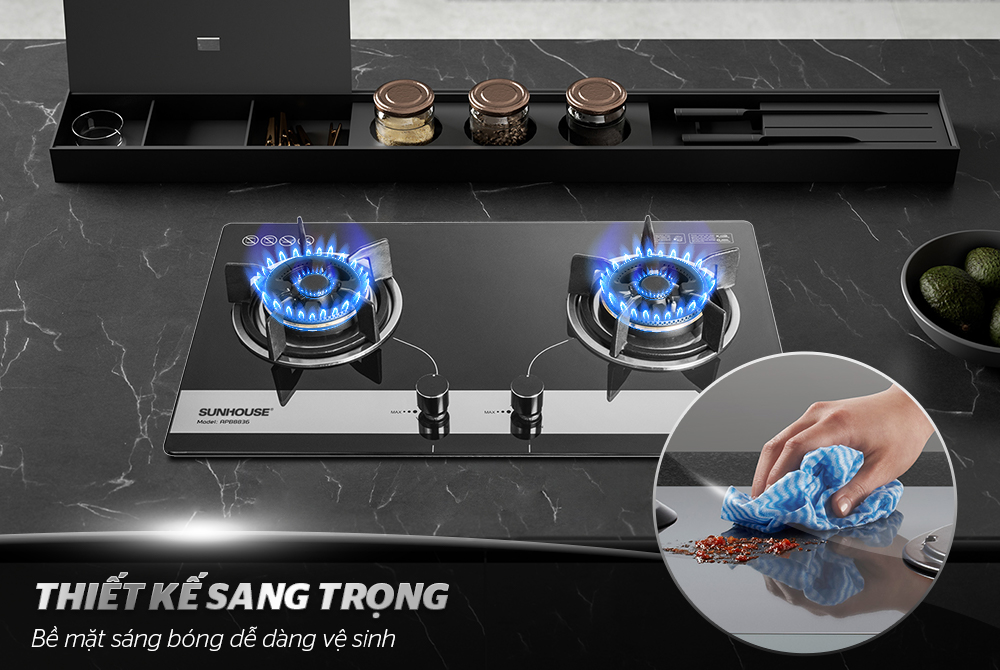 BẾP GAS ÂM KÍNH CHÍNH HÃNG SUNHOUSE SHB8836 2