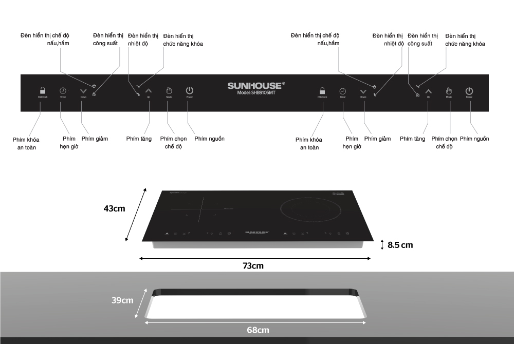 BẾP ĐÔI ĐIỆN TỪ HỒNG NGOẠI CHÍNH HÃNG SUNHOUSE SHB9105MT 1