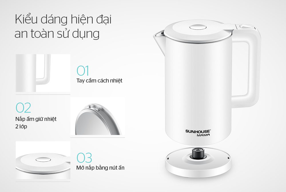 ẤM SIÊU TỐC INOX 2 LỚP 1.7L CHÍNH HÃNG SUNHOUSE MAMA SHD1386W - 4