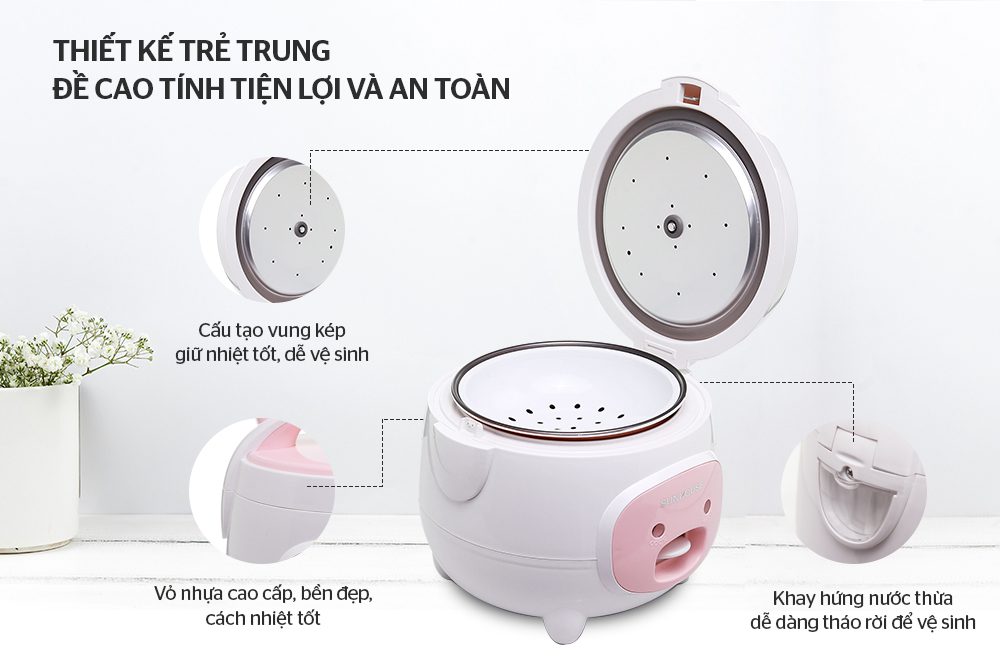 2151 NỒI CƠM ĐIỆN 1.8L CHÍNH HÃNG SUNHOUSE SHD8607W 3