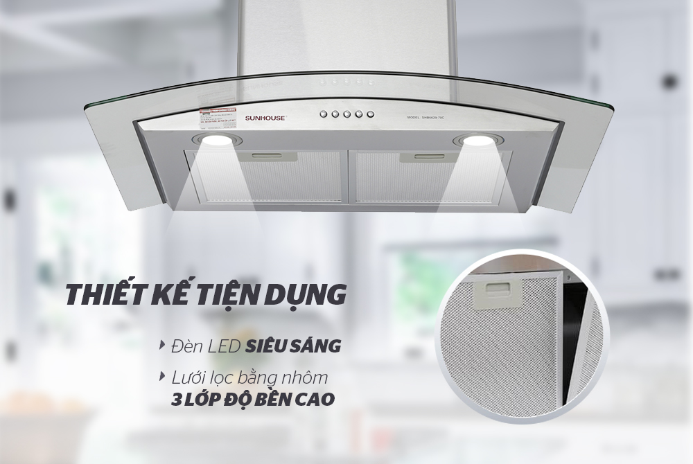 MÁY HÚT MÙI KÍNH CONG CHÍNH HÃNG SUNHOUSE SHB6629-70C 3