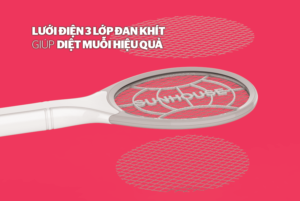 Vợt muỗi CHÍNH HÃNG SUNHOUSE SHE-E400 màu hồng 3