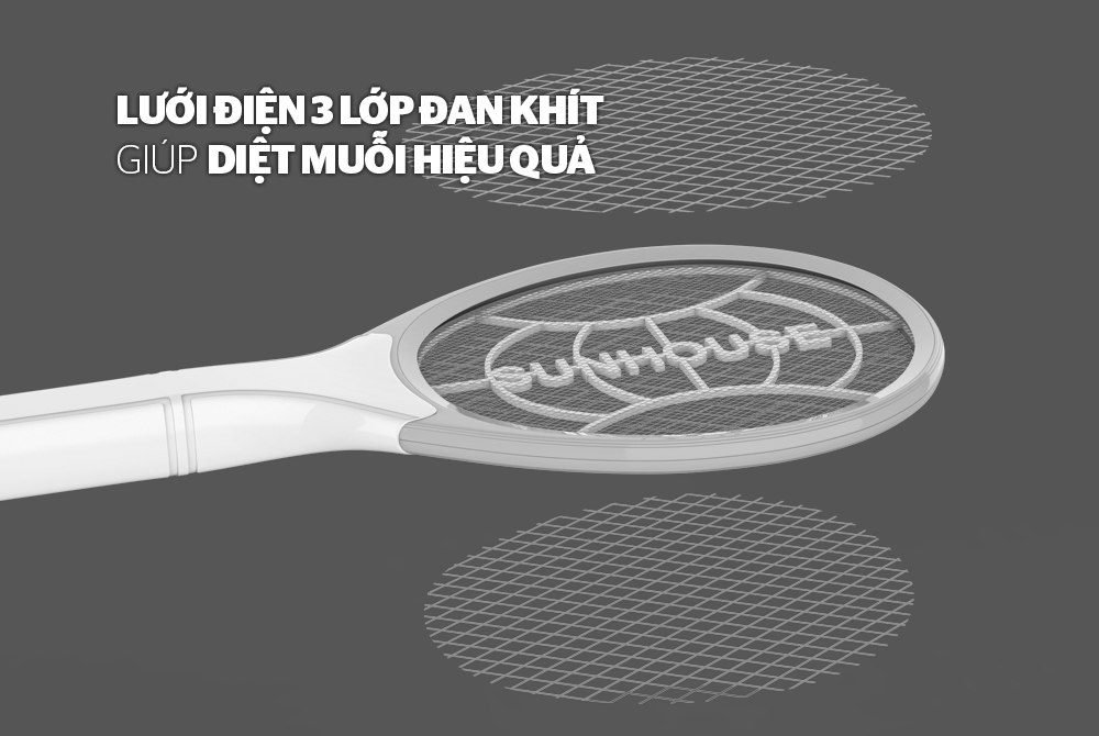 VỢT MUỖI CHÍNH HÃNG SUNHOUSE SHE-E280 MÀU VÀNG 4