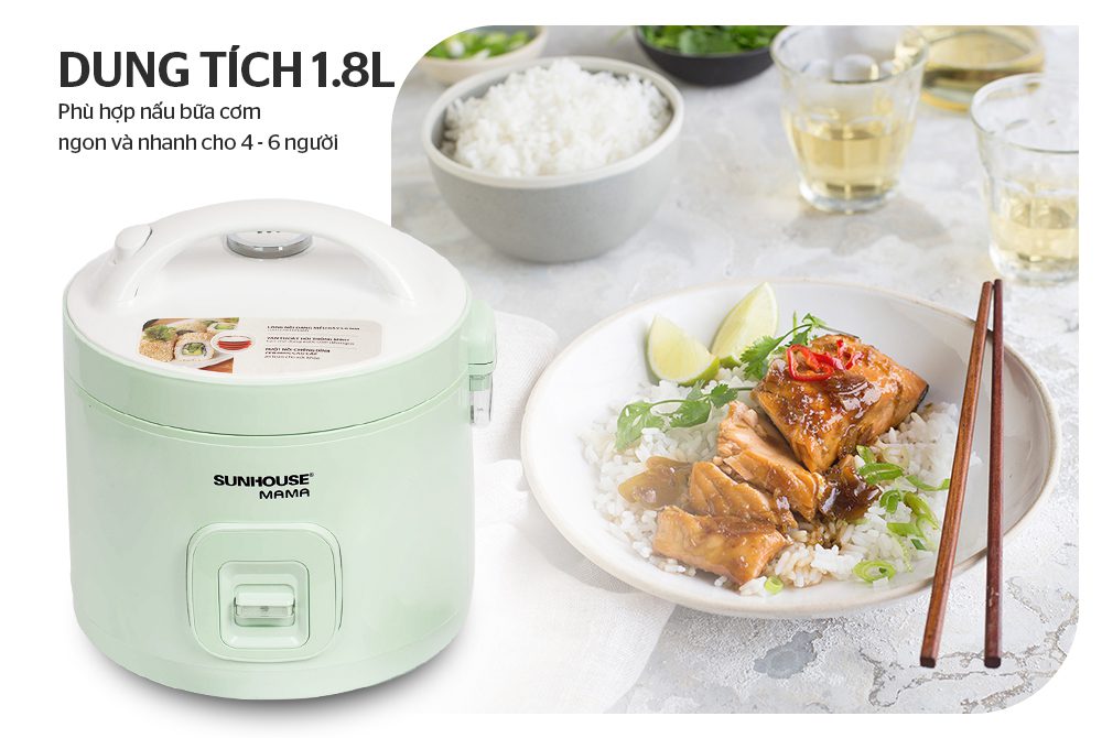 NỒI CƠM ĐIỆN 1.8L CHÍNH HÃNG SUNHOUSE MAMA SHD8665B 6