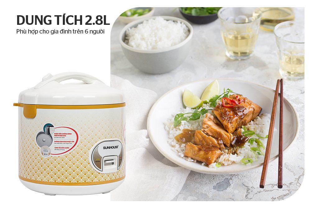 NỒI CƠM ĐIỆN 2.8L CHÍNH HÃNG SUNHOUSE SH830 6
