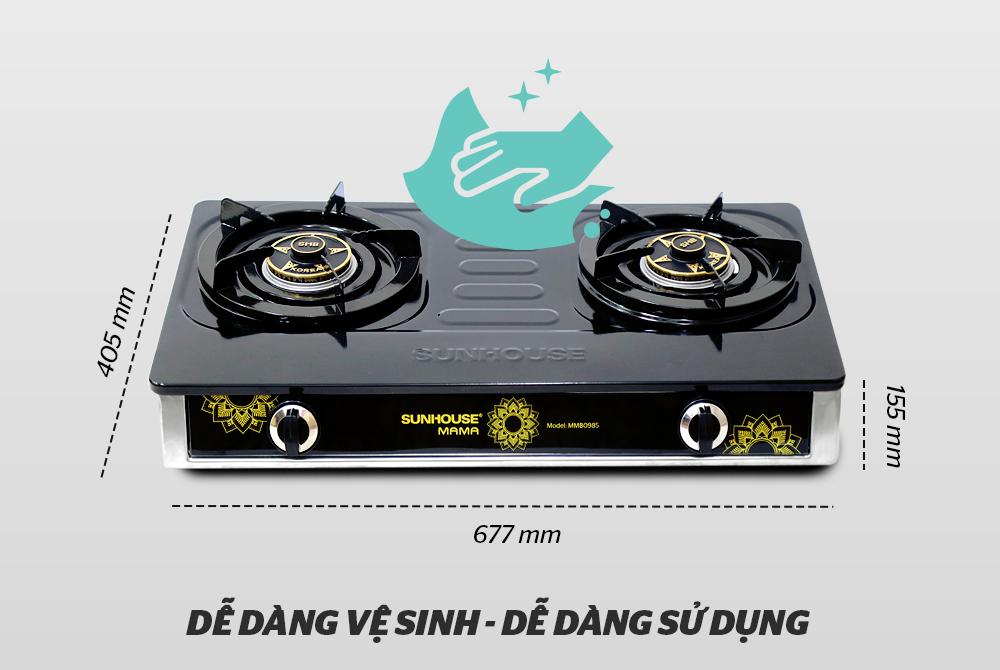 BẾP GAS DƯƠNG MẶT MEN CHÍNH HÃNG SUNHOUSE MAMA MMB0985 6
