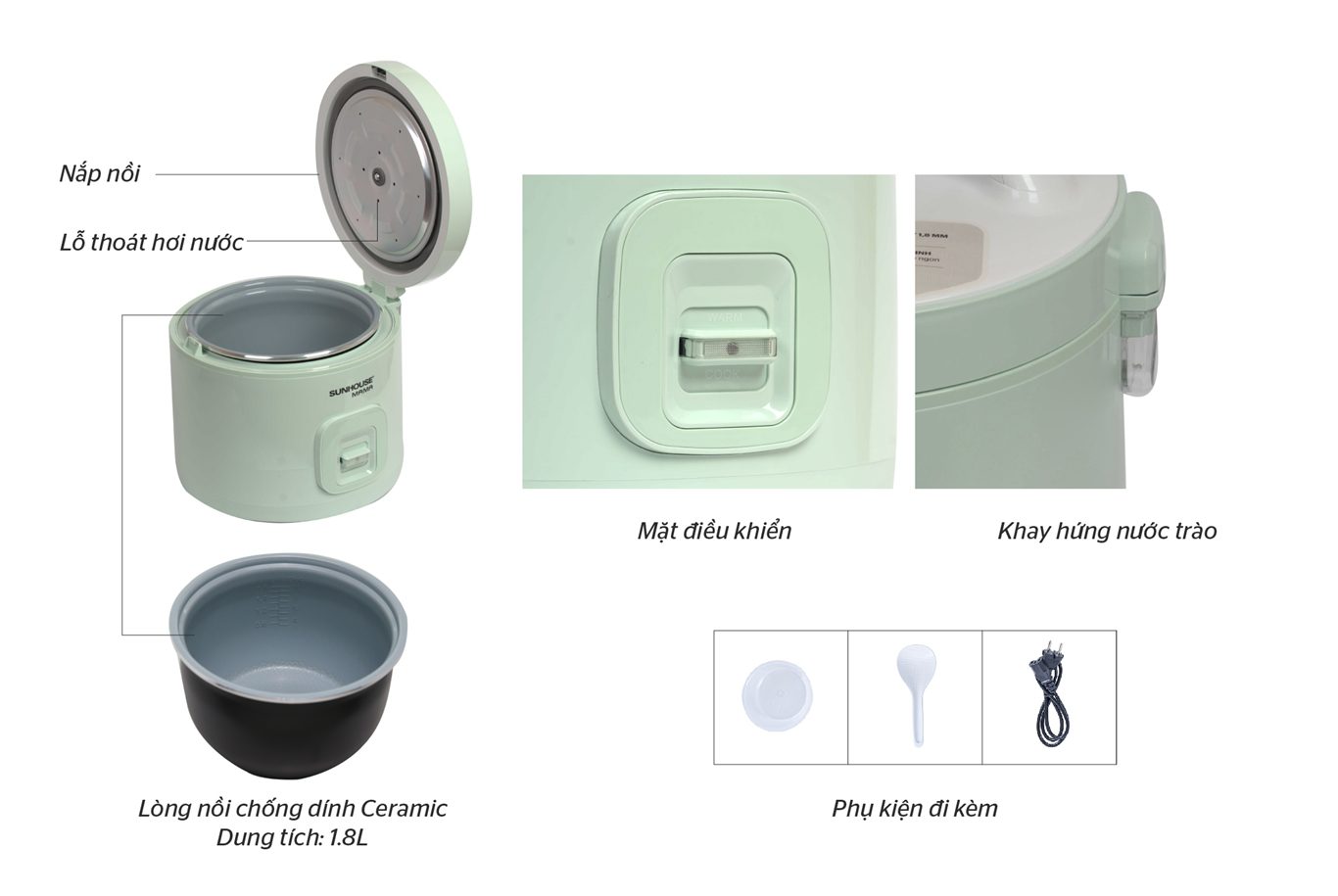 NỒI CƠM ĐIỆN 1.8L CHÍNH HÃNG SUNHOUSE MAMA SHD8665B 2