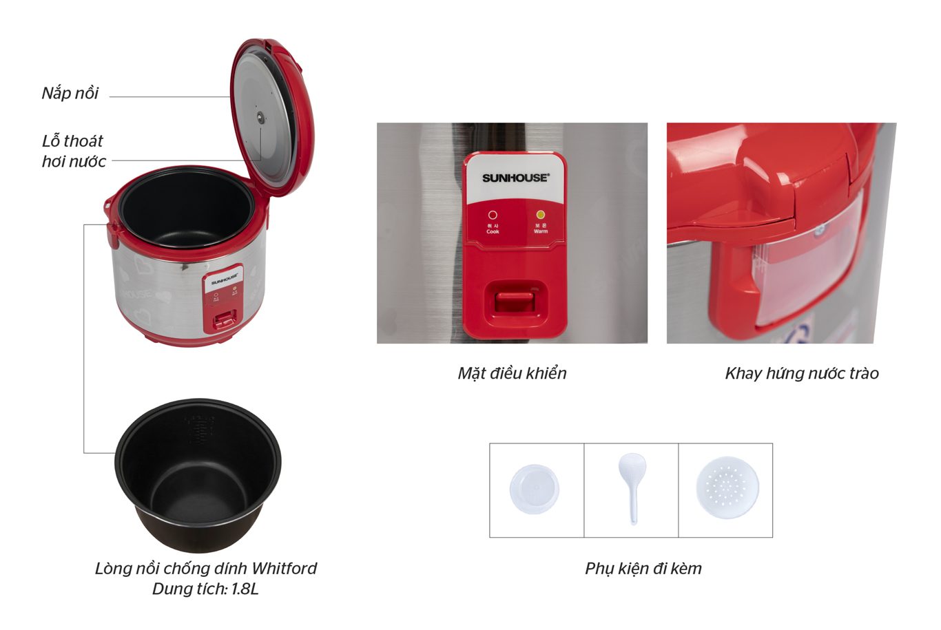 NỒI CƠM ĐIỆN 1.8L CHÍNH HÃNG SUNHOUSE SH18S 2