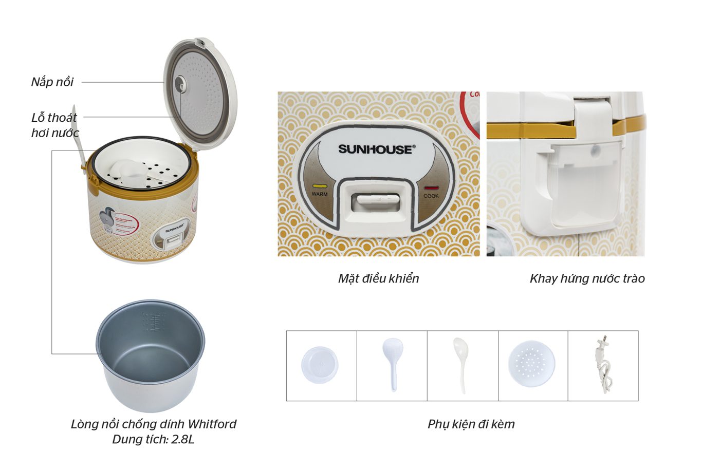 NỒI CƠM ĐIỆN 2.8L CHÍNH HÃNG SUNHOUSE SH830 2