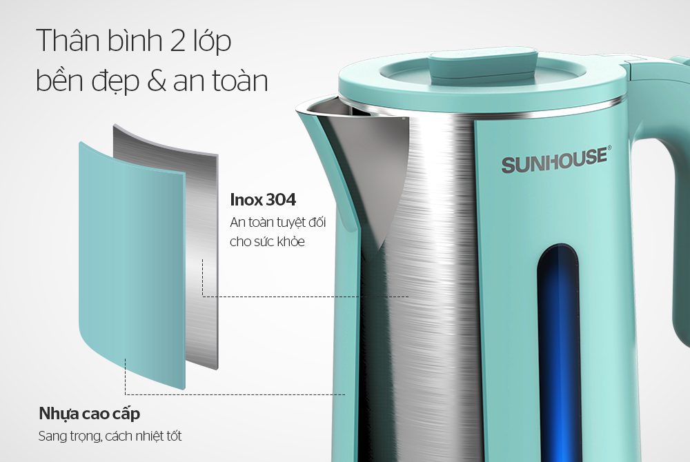 ẤM SIÊU TỐC INOX 2 LỚP 1.8L CHÍNH HÃNG SUNHOUSE SHD1351 3