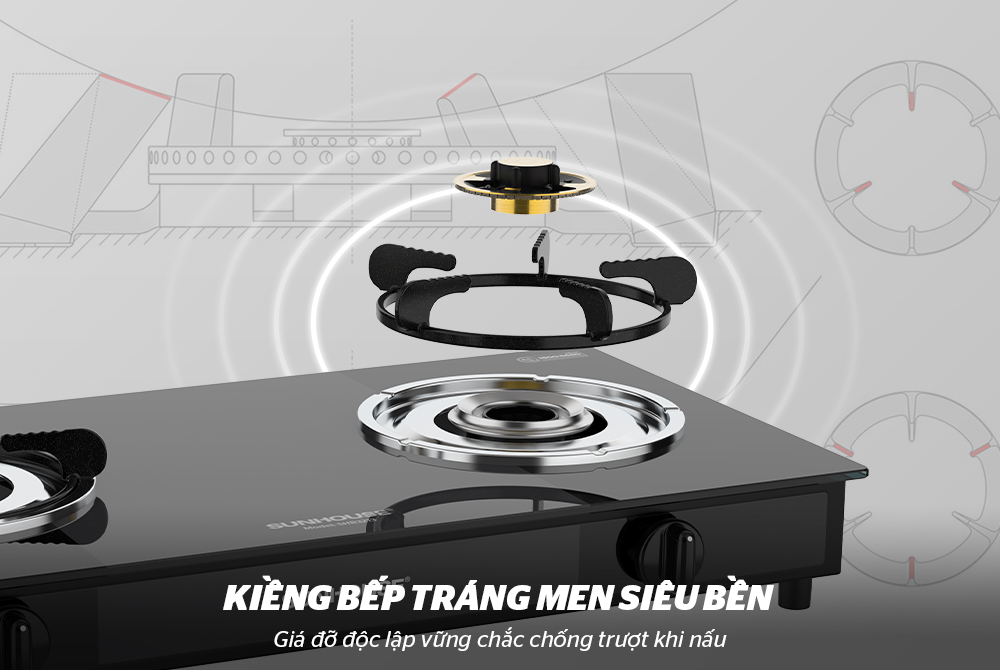 BẾP GAS DƯƠNG KÍNH CHÍNH HÃNG SUNHOUSE SHB3213 2