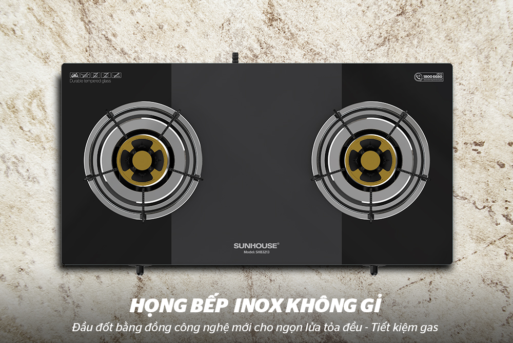 BẾP GAS DƯƠNG KÍNH CHÍNH HÃNG SUNHOUSE SHB3213 4