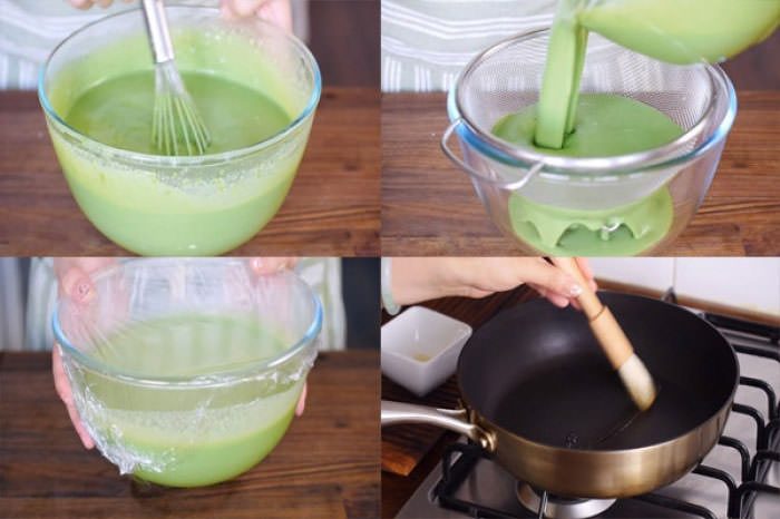 Cách làm món bánh crepe lá dứa thơm ngon đẹp mắt bằng chảo chống dính 4
