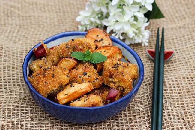 Hướng dẫn làm sườn chiên khoai lang bằng chảo chống dính CHÍNH HÃNG SUNHOUSE 5