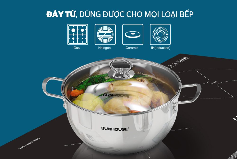Bộ nồi Inox 3 đáy CHÍNH HÃNG SUNHOUSE SHG2303MSA 005