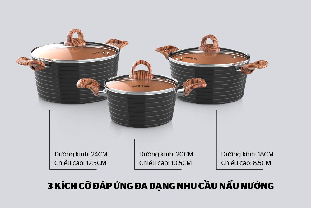 Bộ nồi ceramic đáy từ CHÍNH HÃNG SUNHOUSE SHG2003MCA 4