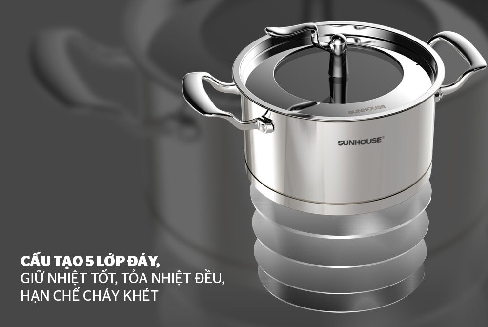 Bộ nồi inox 5 đáy CHÍNH HÃNG SUNHOUSE SHG2503MSA 5