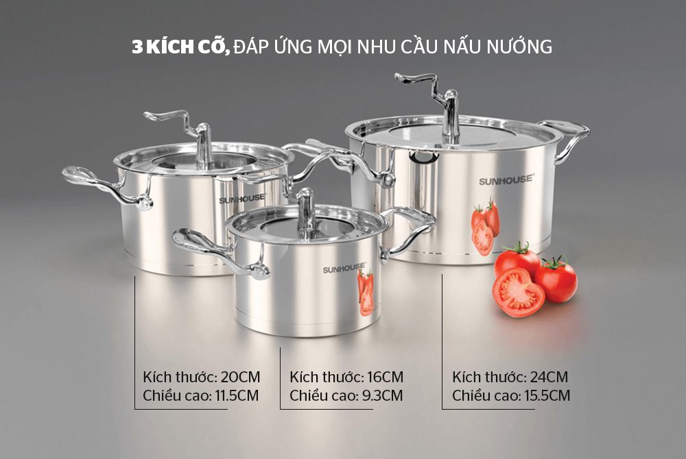 Bộ nồi inox 5 đáy CHÍNH HÃNG SUNHOUSE SHG2503MSA 6