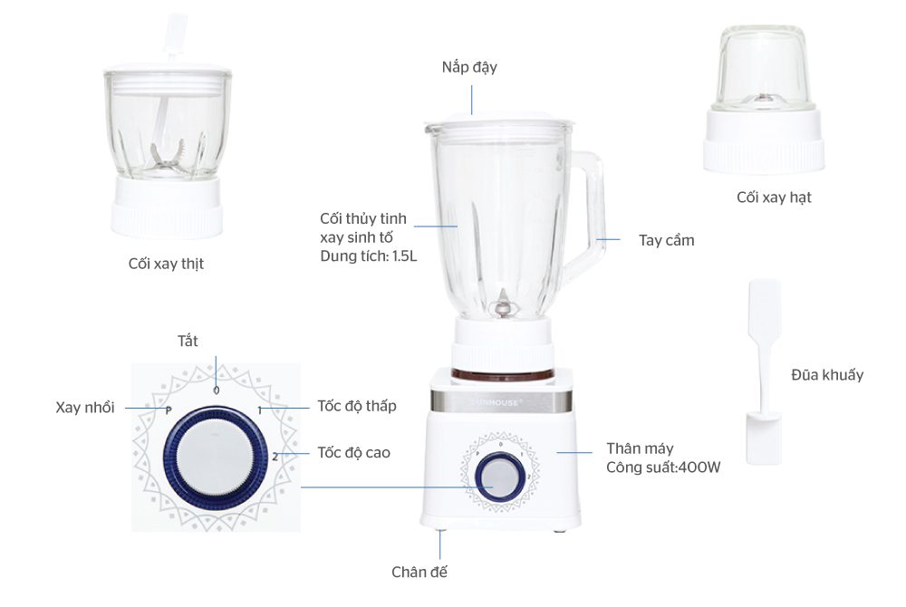 MÁY XAY SINH TỐ 3 CỐI CHÍNH HÃNG SUNHOUSE SHD5582W 2