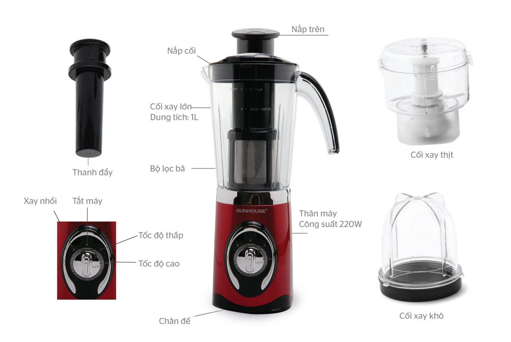 MÁY XAY SINH TỐ ĐA NĂNG CHÍNH HÃNG SUNHOUSE SHD5323R ĐỎ 1