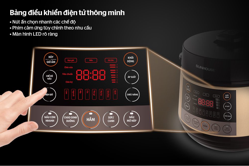 NỒI ÁP SUẤT ĐIỆN TỬ ĐA NĂNG 5L CHÍNH HÃNG SUNHOUSE SHD1570 4