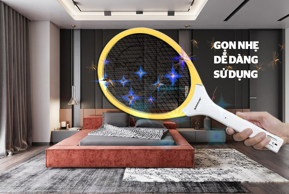 VỢT MUỖI CHÍNH HÃNG SUNHOUSE SHE-E200 MÀU VÀNG 1