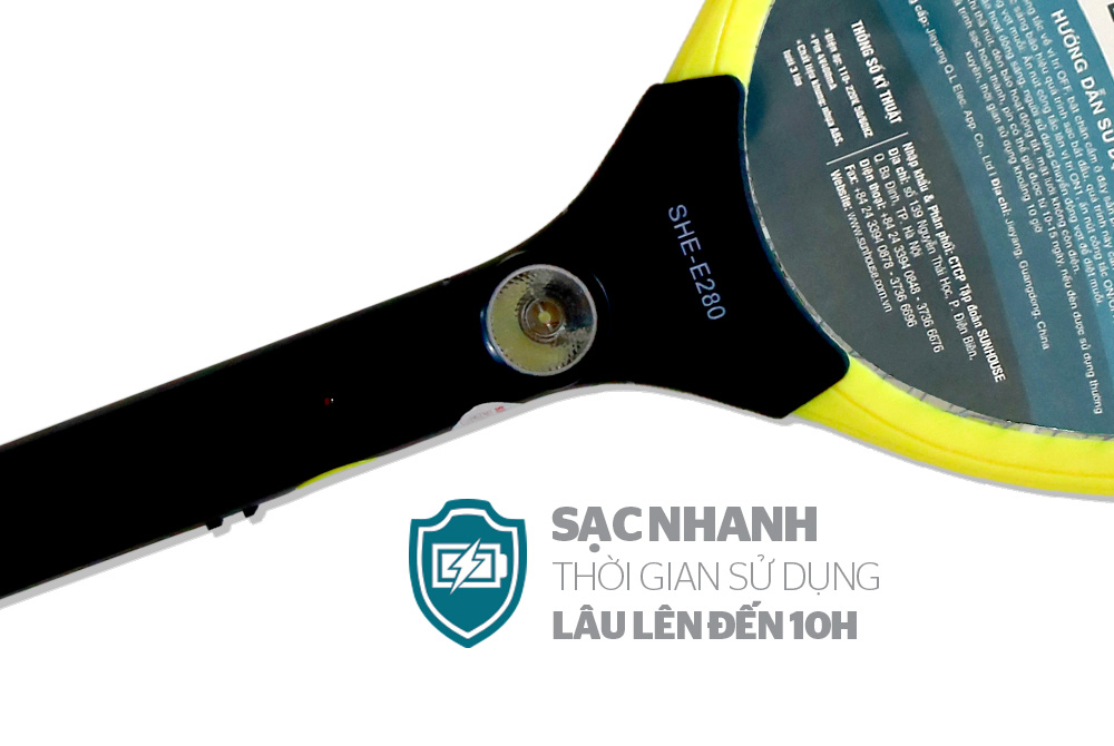 VỢT MUỖI CHÍNH HÃNG SUNHOUSE SHE-E280 MÀU VÀNG 5