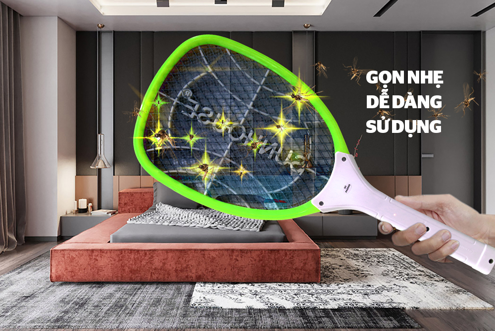 VỢT MUỖI CHÍNH HÃNG SUNHOUSE SHE-E350 MÀU XANH 1