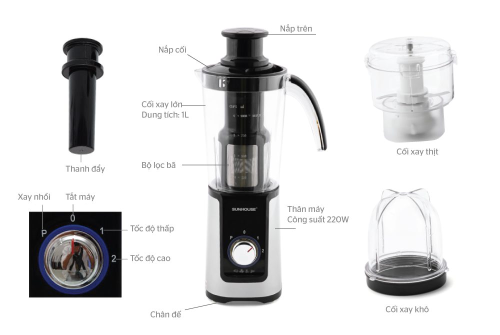 MÁY XAY SINH TỐ ĐA NĂNG CHÍNH HÃNG SUNHOUSE SHD5323B ĐEN 1