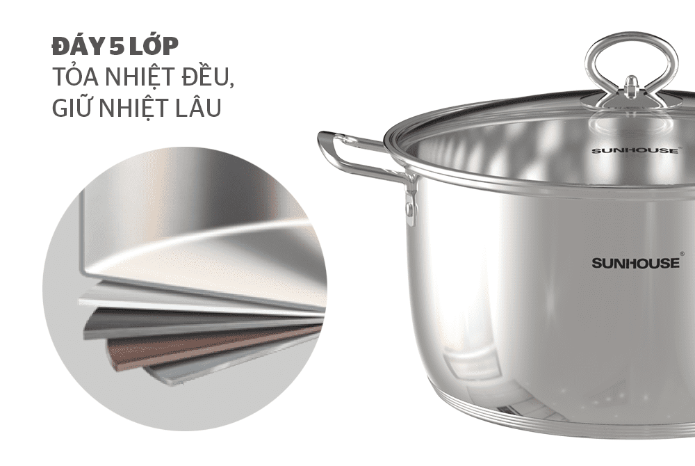 BỘ NỒI INOX 5 ĐÁY CHÍNH HÃNG SUNHOUSE SH788 4