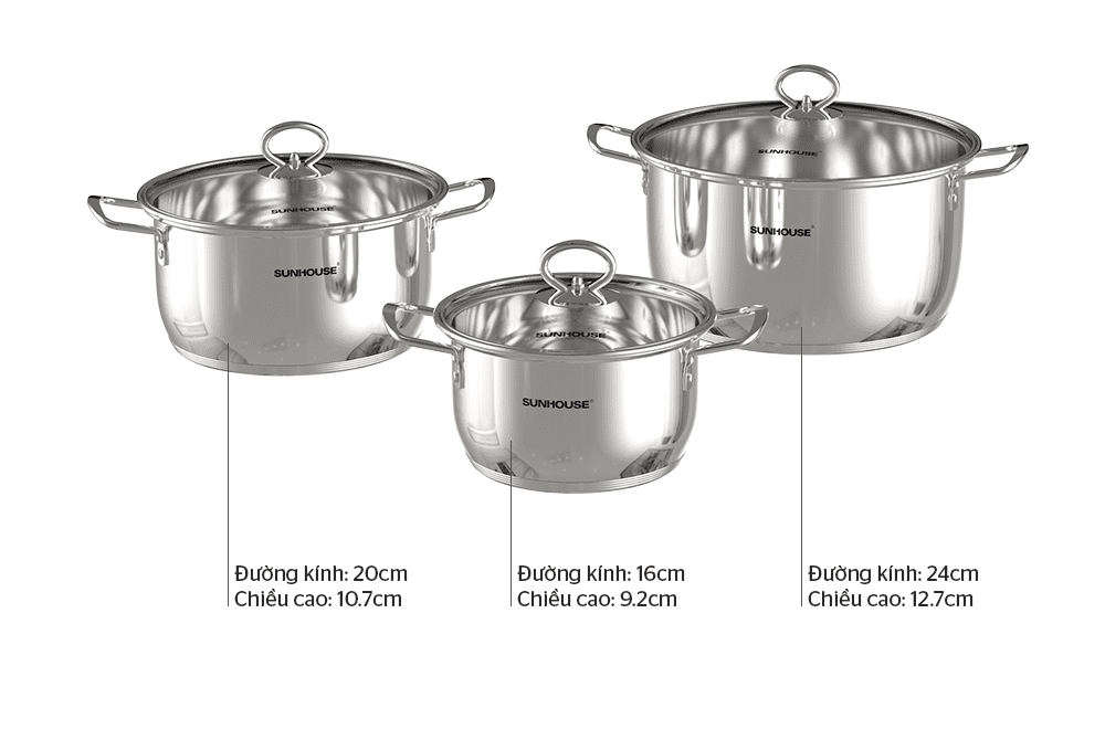 BỘ NỒI INOX 5 ĐÁY CHÍNH HÃNG SUNHOUSE SH788 6