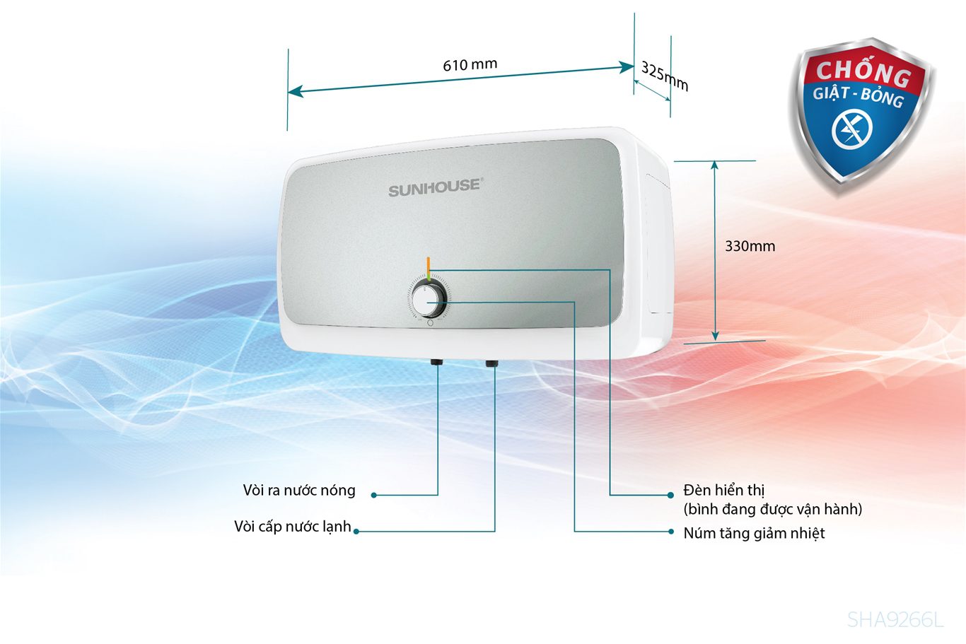BÌNH NƯỚC NÓNG 22L CHÍNH HÃNG SUNHOUSE SHA9266L 4