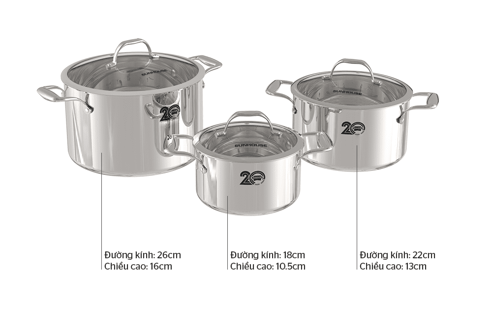 BỘ NỒI INOX 304 ĐA LỚP CHÍNH HÃNG SUNHOUSE MAMA SHG2020 6