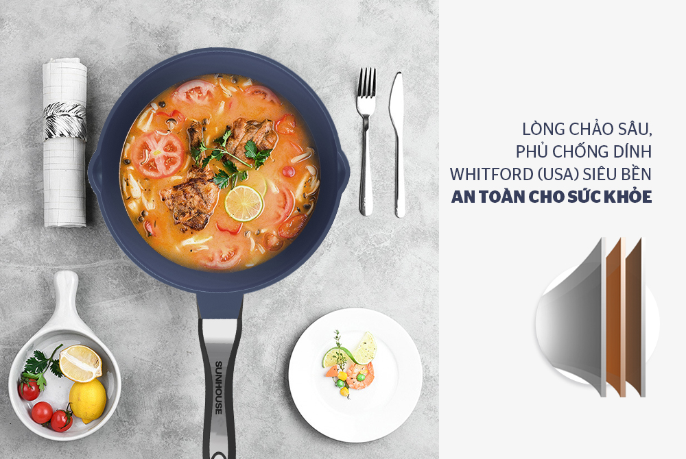 Top 5 loại chảo chống dính sâu lòng siêu bền hấp thụ nhiệt hiệu quả không thể bỏ qua của CHÍNH HÃNG SUNHOUSE 11