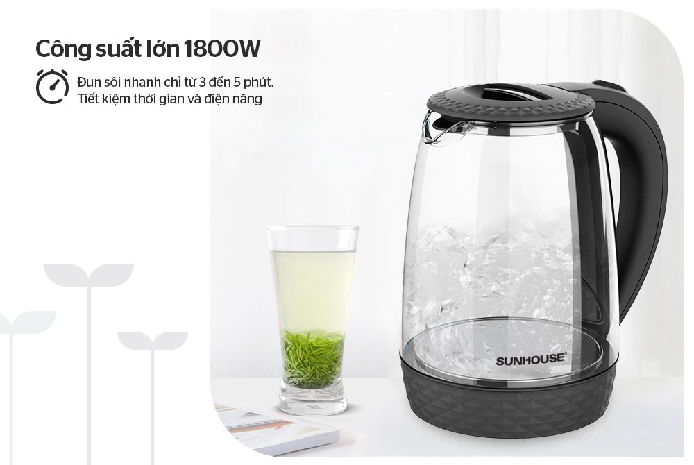 ẤM SIÊU TỐC THỦY TINH CHÍNH HÃNG SUNHOUSE SHD1215B 7