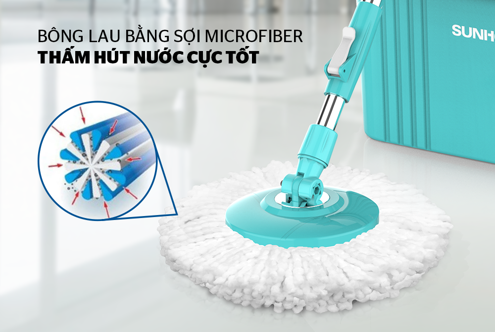 BỘ LAU NHÀ XOAY 360 ĐỘ CHÍNH HÃNG SUNHOUSE KS-CL350PB 5