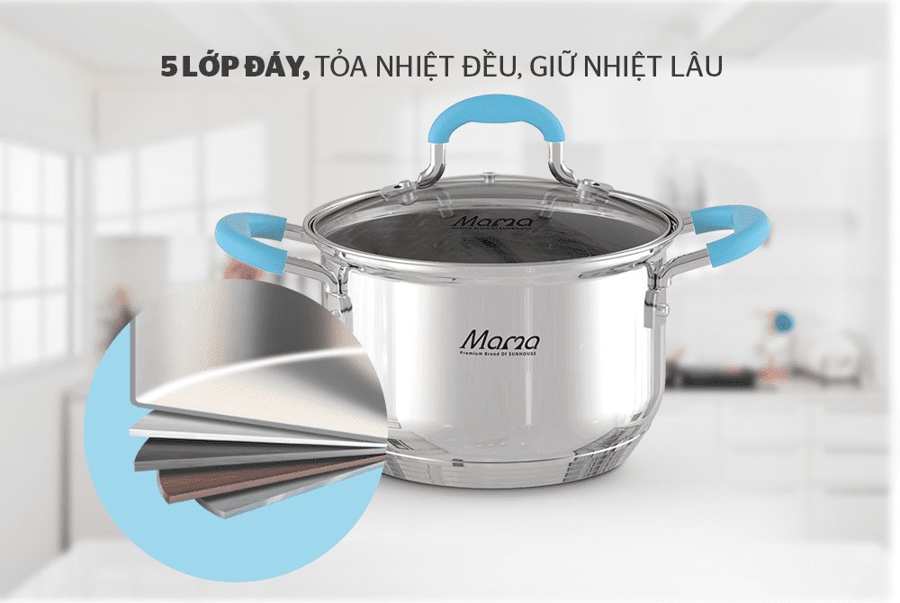 BỘ NỒI INOX 304 5 ĐÁY CHÍNH HÃNG SUNHOUSE MAMA SHG504 5