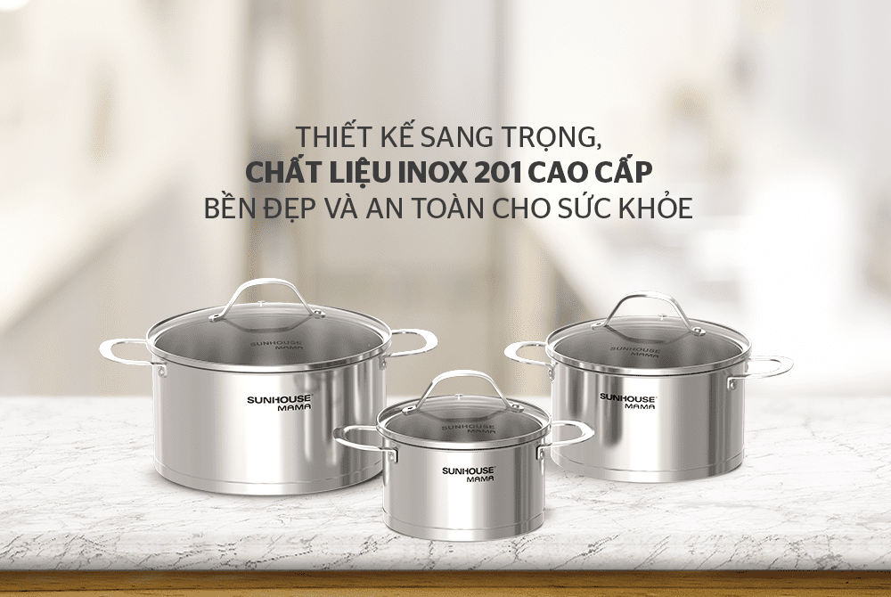 BỘ NỒI INOX 5 ĐÁY CHÍNH HÃNG SUNHOUSE MAMA SHG502 2