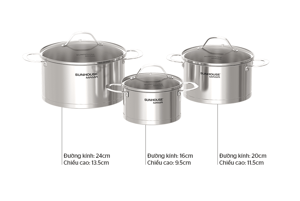 BỘ NỒI INOX 5 ĐÁY CHÍNH HÃNG SUNHOUSE MAMA SHG502 6