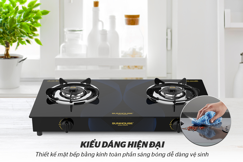 BẾP GAS DƯƠNG KÍNH CHÍNH HÃNG SUNHOUSE SHB3215 3
