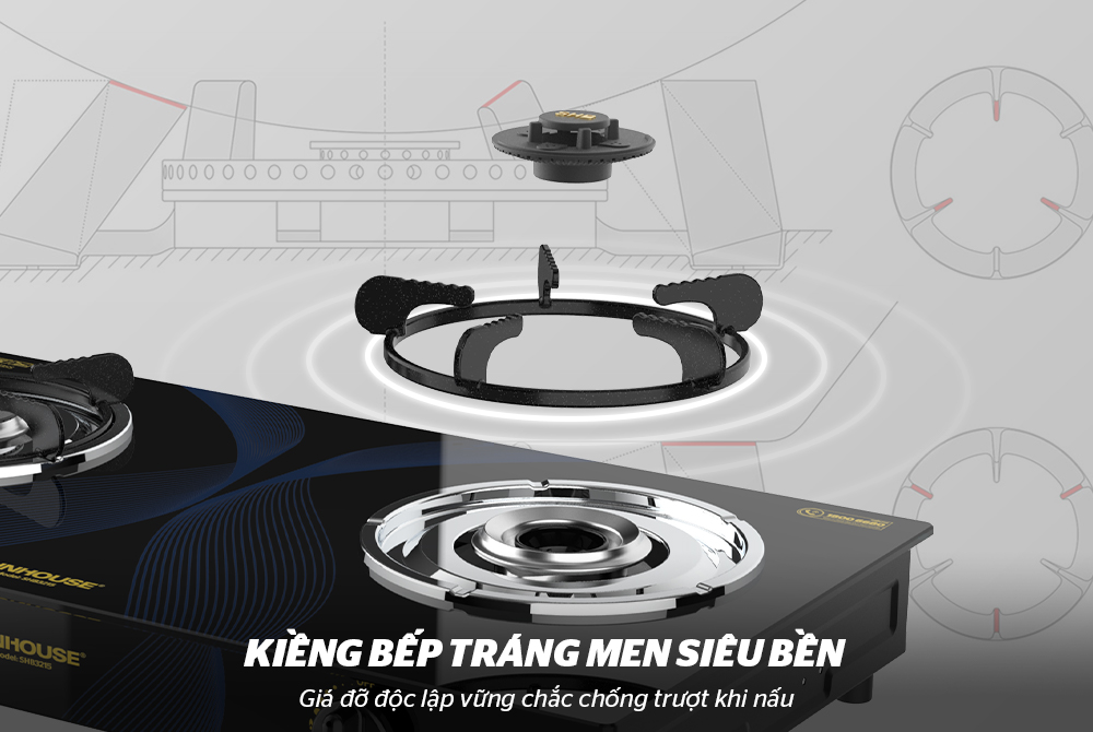 BẾP GAS DƯƠNG KÍNH CHÍNH HÃNG SUNHOUSE SHB3215 4