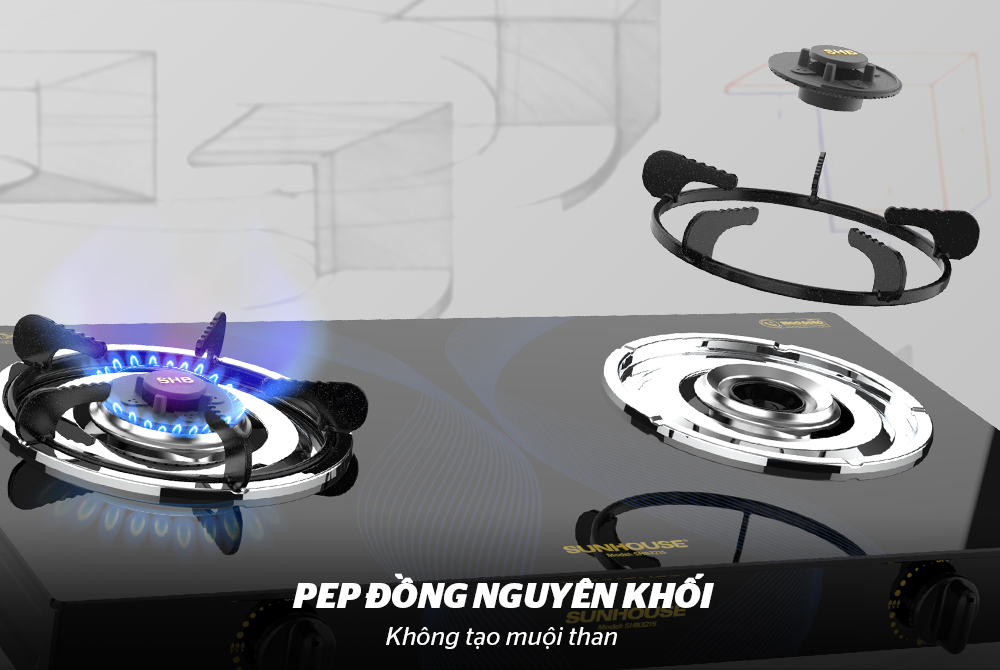 BẾP GAS DƯƠNG KÍNH CHÍNH HÃNG SUNHOUSE SHB3215 5