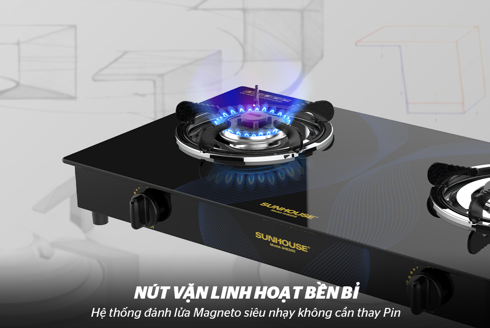 BẾP GAS DƯƠNG KÍNH CHÍNH HÃNG SUNHOUSE SHB3215 6
