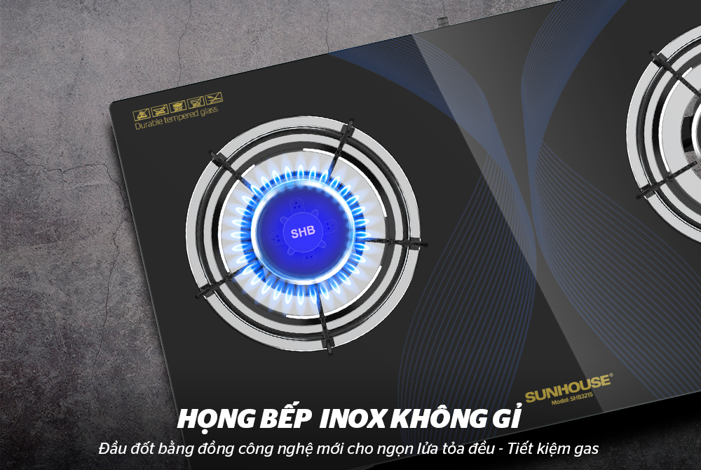 BẾP GAS DƯƠNG KÍNH CHÍNH HÃNG SUNHOUSE SHB3215 7