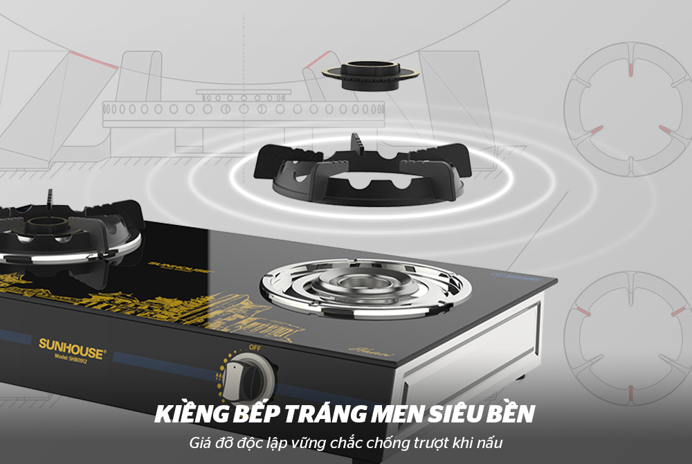 BẾP GAS DƯƠNG KÍNH CHÍNH HÃNG SUNHOUSE SHB0912 4