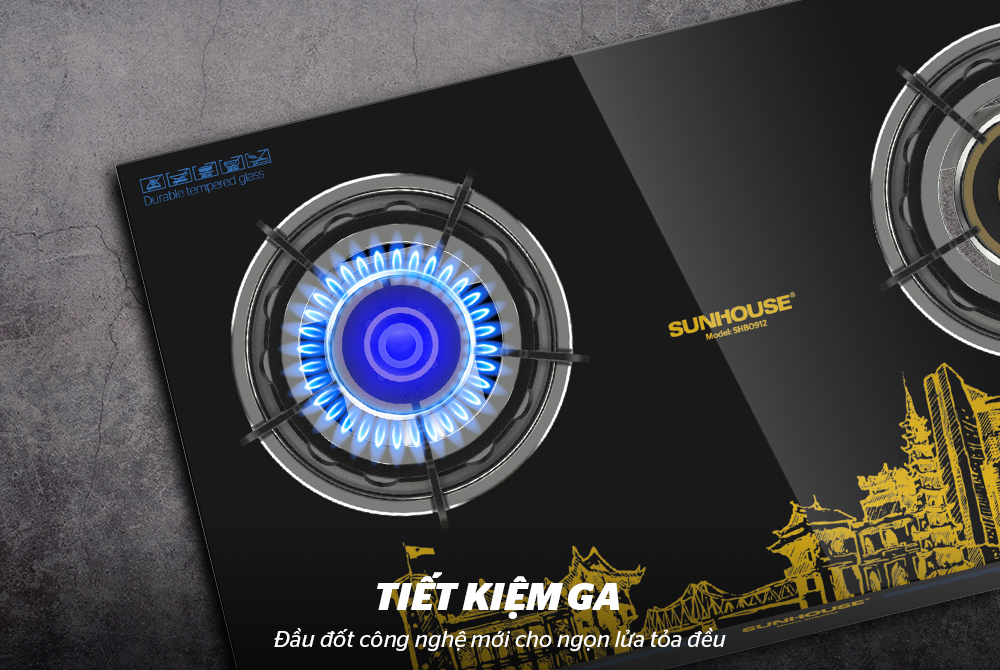 BẾP GAS DƯƠNG KÍNH CHÍNH HÃNG SUNHOUSE SHB0912 5