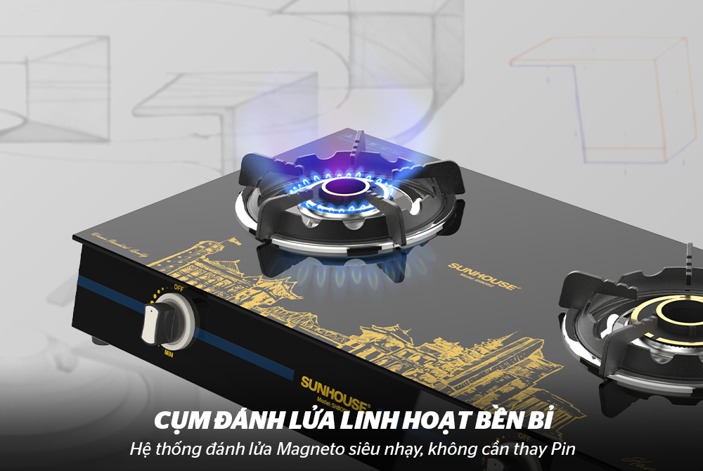 BẾP GAS DƯƠNG KÍNH CHÍNH HÃNG SUNHOUSE SHB0912 6