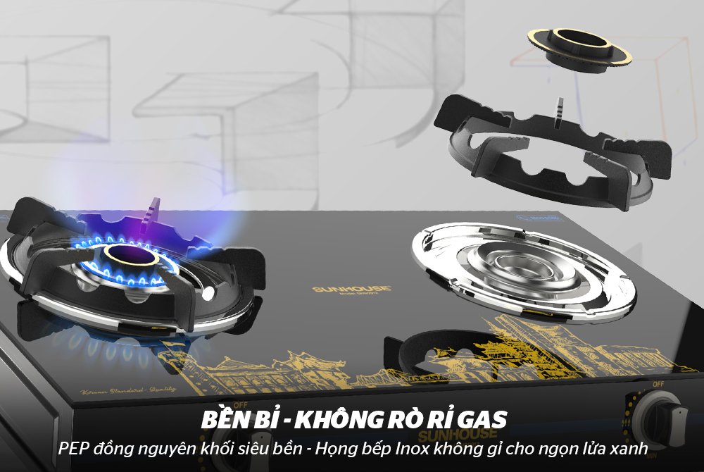 BẾP GAS DƯƠNG KÍNH CHÍNH HÃNG SUNHOUSE SHB0912 7